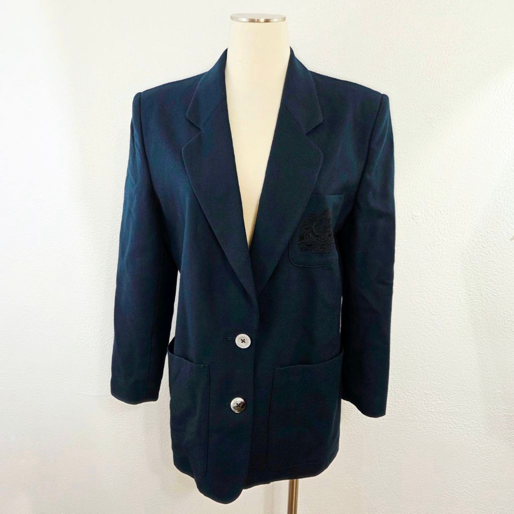 Vintage Classiques wool academy blazer jacket dark green embroidered crest sz XS
